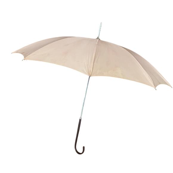 Vintage 36” Tan Umbrella With Carved Faux? Leather? Handle Parasol JAPAN - Picture 1 of 6